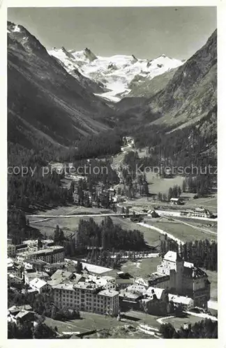 AK / Ansichtskarte Pontresina Maloja GR Roseggletscher Gletscher Tal Bergdorf Hotels Wald Alpen Berge