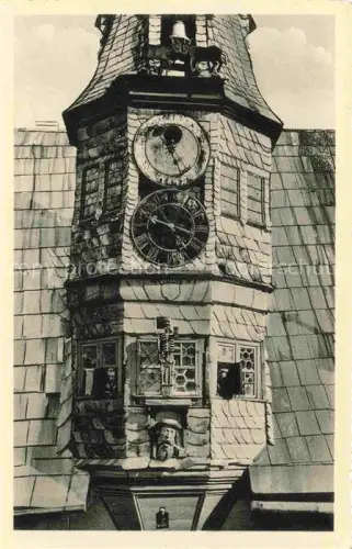 AK / Ansichtskarte Ochsenfurt Kunstuhr Rathaus Uhrturm Totengerippe Ratsjungfrau Ratsherren Mondphasen Ochsen Glockenturm