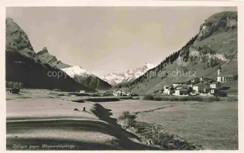 AK / Ansichtskarte Spluegen Hinterrhein GR Rheinwaldgebirge Bergtal Dorf Wiesen Schnee Gebirge Hinterrhein