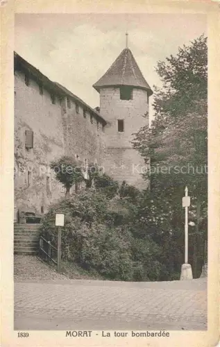 AK / Ansichtskarte Morat Murten FR Tour-bombardée Stadtmauer Turm Mittelalter Kopfsteinpflaster Baeume