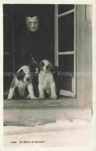 AK / Ansichtskarte Grand-St-Bernard 2469m Martigny VS Grand-St-Bernard Bernhardiner Welpen Moench Fenster Schnee Hospiz