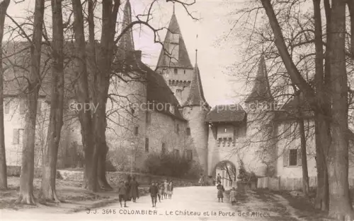 AK / Ansichtskarte Colombier  BOUDRY NE Château Porte-des-Allées Schloss Turm Toreingang Baeume Passanten