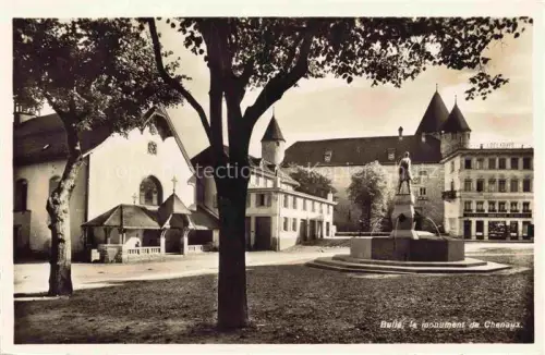 AK / Ansichtskarte BULLE FR Monument-de-Chenaux Kirche Schloss Brunnen Platz Baeume