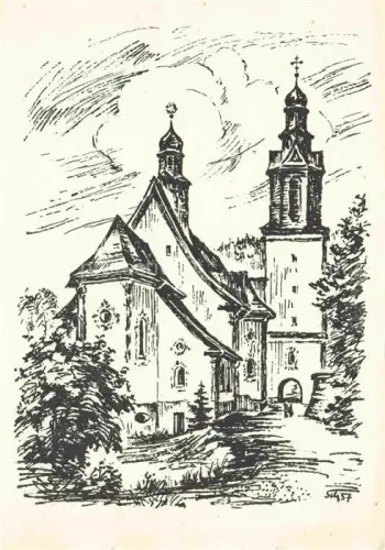 AK / Ansichtskarte Todtmoos Schwarzwald BW Wallfahrtskirche Unserer-Lieben-Frau Kirchturm Federzeichnung Schwarzwald Zwiebelturm Kapelle Baeume
