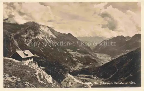AK / Ansichtskarte Alp Gruem Bernina GR Alp-Gruem Puschlav Veltlin Berghuette Tal Berge Panorama Bernina