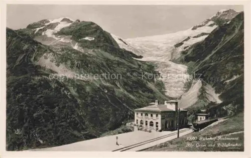 AK / Ansichtskarte Alp Gruem Bernina GR Bahnhof-Restaurant Palue-Gletscher Bahnsteig Zug Gletscher Berge Berglandschaft