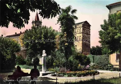 AK / Ansichtskarte Faenza Ravenna IT Giardini-pubblici Bueste Palmbaum Kirchturm Mittelalterturm Park Blumenbeete