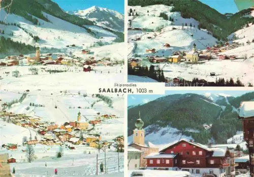 AK / Ansichtskarte Saalbach  ZELL AM SEE Pinzgau-Pongau AT Skiparadies Winterlandschaft Kirche Mehrbildkarte Skigebiet Berge Schnee Ortschaft