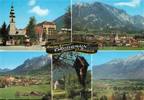 AK / Ansichtskarte Grossgmain Salzburg AT Kirche Kneipp-Kurort Untersberg Hallthurn Lattengebirge Zwiesel Hochstauffen Zollgrenze Wegkreuz