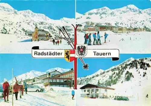 AK / Ansichtskarte Obertauern Pinzgau-Pongau AT Wintersportzentrum Skifahrer Sessellift Berge Schnee Hotel Kirche Radstaedter-Tauern