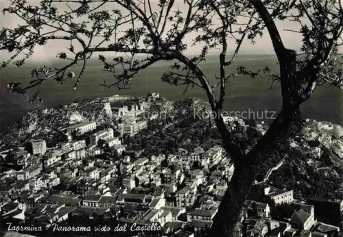 AK / Ansichtskarte TAORMINA  Messina Sicilia IT Panorama-visto-dal-Castello Castello Altstadt Meer Kueste Baeume Stadtansicht
