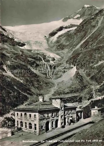 AK / Ansichtskarte Alp Gruem Bernina GR Berninabahn Paluegletscher Piz-Palue Bahnstation Hotel-Belvédère Gletscher Bergmassiv Gebirge
