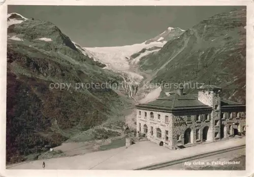 AK / Ansichtskarte Alp Gruem Bernina GR Paluegletscher Berninabahn Bahnhofbueffet Gletscher Berge Gebirgstal Wasserfall Bahnstation