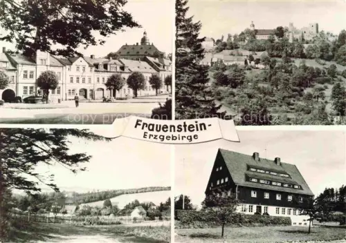 AK / Ansichtskarte Frauenstein Erzgebirge Sachsen Marktplatz Burg Ferienheim-Kummermuehle Erzgebirge Landschaft Wohnhaus DDR Mehrbildkarte