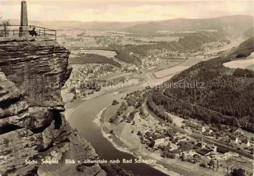 AK / Ansichtskarte Bad Schandau Saechsische Schweiz Sachsen Lillenstein Elbe Flusstal Felsen Aussichtspunkt Denkmal Panorama Saechsische-Schweiz