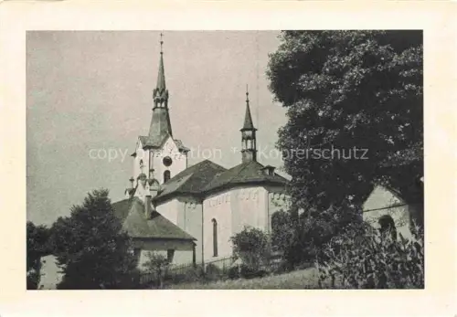 AK / Ansichtskarte Kottwitz Riesengebirge Chotevice Trutnov Trautenau CZ Pfarrkirche Kirchturm Baeume Huegel Riesengebirge