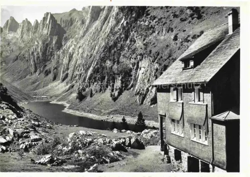 AK / Ansichtskarte Bollenwies 1471m Berggasthaus Faehlensee IR Faehlenwaende Felswaende See Bergtal Alpen Alpenhuette