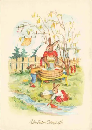 AK / Ansichtskarte Vermenschlicht Humanises-- Ostern Easter Paques Pasqua Hasen 