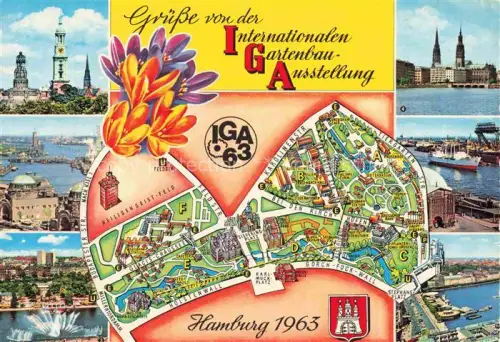 AK / Ansichtskarte IGA Gartenbauaustellung International Hamburg Hamburg Michaelkirche Hafen Wasserorgel Planten Blomen 