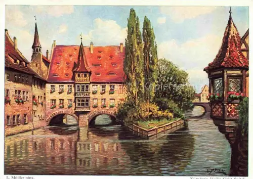 AK / Ansichtskarte MoessLER Ludwig Moessler Ludwig (1902-1949) Kuenstlerkarte Alt Nuernberg Heilig Geist Spital 