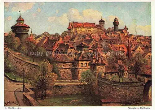 AK / Ansichtskarte MoessLER Ludwig Moessler Ludwig (1902-1949) Kuenstlerkarte Alt Nuernberg Hallertor 