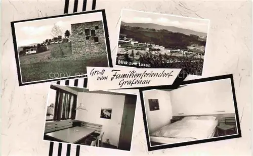 AK / Ansichtskarte Grafenau Niederbayern Bayerischer Wald Bayern Familienferiendorf Bungalows Blick-zum-Lusen Lusen Schlafzimmer Aufenthaltsraum Ferienhaeuser Wiese