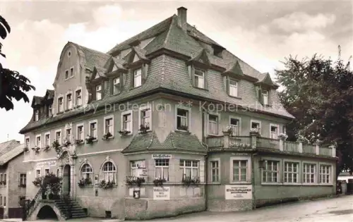 AK / Ansichtskarte Goessweinstein Scheffelgasthof Scheffelstube Wirtschaftsgarten Gasthaus Mansarddach Balkon Fassade Baeume