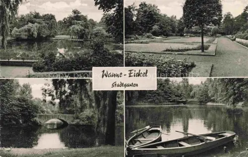 AK / Ansichtskarte Wanne-Eickel HERNE Stadtgarten Teich Bruecke Ruderboote Weiden Baeume Parkanlage Mehrbildkarte