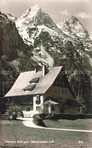 AK / Ansichtskarte Hinterstoder Steyr-Kirchdorf Oberoesterreich AT Pension-Dietigut Berggipfel Schnee Alpen Wiese Pension Bergpanorama