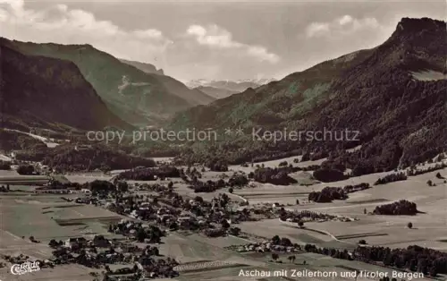 AK / Ansichtskarte Aschau Chiemgau Bayern Zellerhorn Tiroler-Bergen Tal Bergpanorama Ortschaft Felder Wald