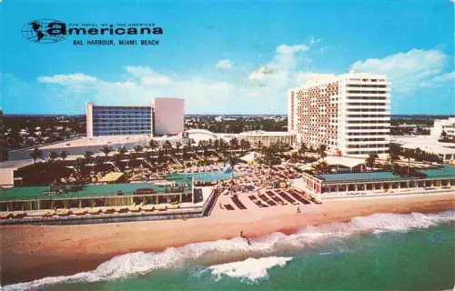 AK / Ansichtskarte Bal Harbour Miami Beach Florida USA Americana-Hotel Strand Pool Hochhaushotel Palmen Atlantik Cabana