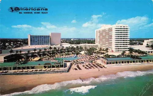 AK / Ansichtskarte Bal Harbour Miami Beach Florida USA Americana-Hotel Pool Strand Atlantik Hochhaeuser Palmen Luftbild Cabana