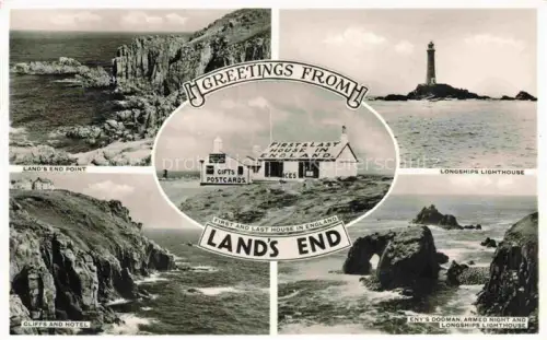 AK / Ansichtskarte Land s End Penzance Cornwall UK Lands-End-Point Longships-Lighthouse Cliffs-and-Hotel Felskueste Leuchtturm Kliffs Kueste Mehrbildkarte