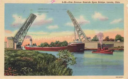 AK / Ansichtskarte Lorain CLEVELAND Ohio USA Erie-Avenue-Bascule-Span-Bridge Klappbruecke Frachtschiff Dampfschiff Fluss Kanal