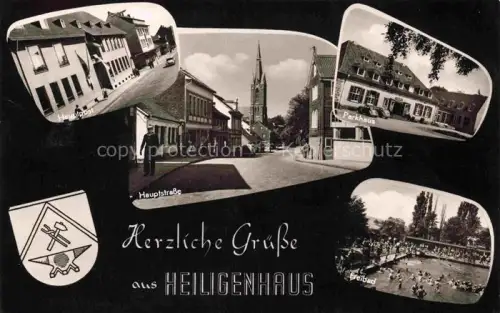 AK / Ansichtskarte Heiligenhaus Mettmann NRW Hauptpost Hauptstrasse Parkhaus Freibad Kirche Wappen Mehrbildkarte