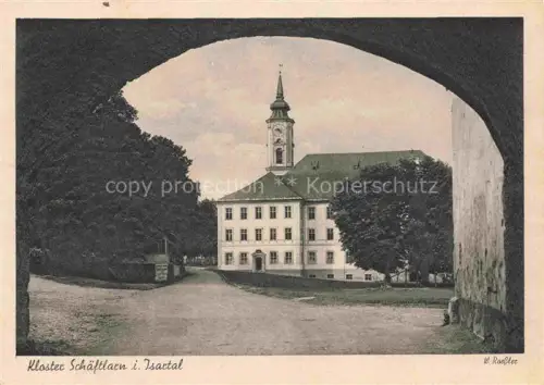 AK / Ansichtskarte Kloster Schaeftlarn Kloster Isartal Kirchturm Torboegen Einfahrt Baeume