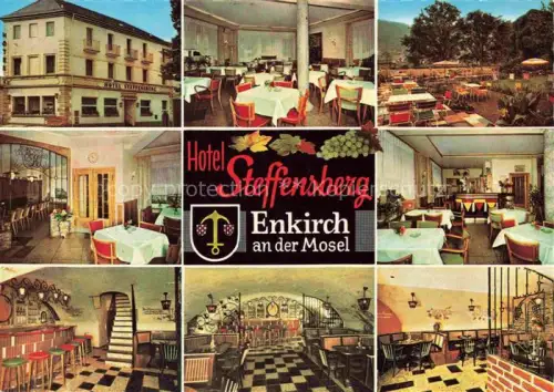AK / Ansichtskarte Enkirch Mosel Rheinland-Pfalz Hotel-Steffensberg Terrasse Liegewiese Kellerklause Speisesaal Weinkeller Aussenansicht Mosel