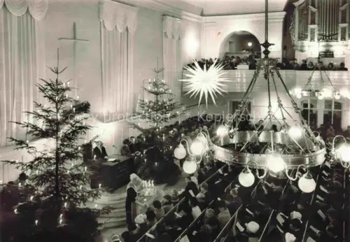 AK / Ansichtskarte Koenigsfeld  Baden Schwarzwald BW Kirchensaal Bruedergemeine Weihnachten Christnacht Weihnachtsbaum Herrnhuter-Stern Orgel Kronleuchter