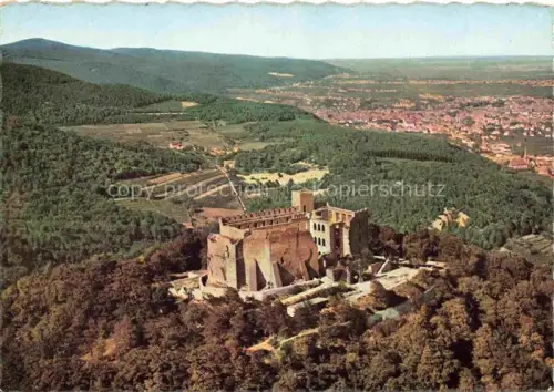 AK / Ansichtskarte Hambacher Schloss Neustadt Haardt Weinstrasse Hambacher-Schloss Burg Wald Fliegeraufnahme Weinstrasse Ruine Stadtblick