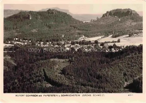 AK / Ansichtskarte Gohrisch Saechsische Schweiz Sachsen Papststein Gohrischstein Saechsische-Schweiz Luftbild Wald Dorf Felsen Berge