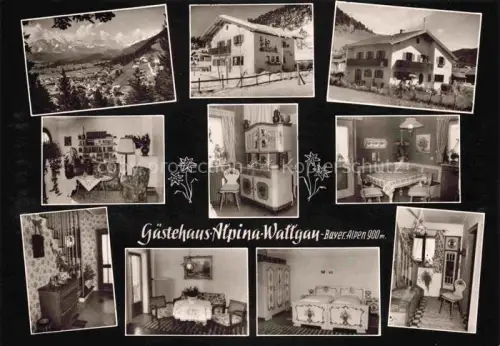 AK / Ansichtskarte Wallgau Garmisch-Partenkirchen Bayern Gaestehaus-Alpina Mehrbild Berge Alpen Balkonzimmer Kachelofen Wohnzimmer Schlafzimmer Panorama