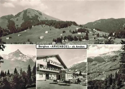 AK / Ansichtskarte Arvenbuehl Amden SG Arvenbueel Berghus Hotel Berglandschaft Alpen Wald Weide Bauernhaeuser Alpenpanorama