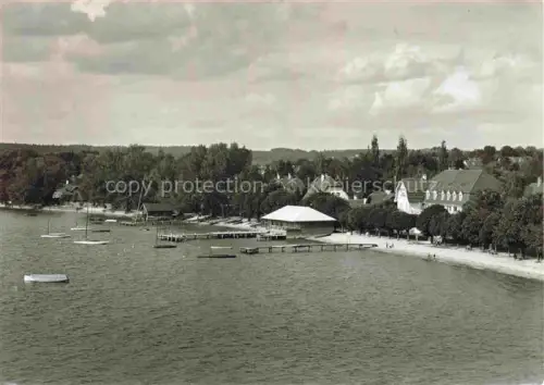 AK / Ansichtskarte Herrsching Ammersee Ammersee Hotel-Steinberger Segelboote Steg Strand Baeume Villen