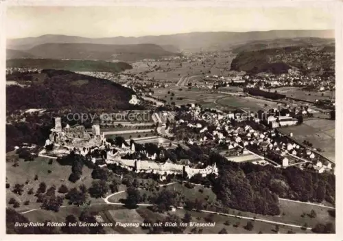 AK / Ansichtskarte Schloss Roetteln Burgruine Wiesental Loerrach Burg Wald Rheinnebene Ortschaft Huegel