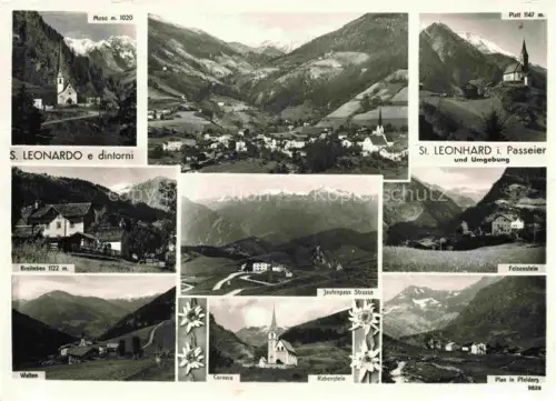 AK / Ansichtskarte San Leonardo in Passiria St Leonhard in Passeier Bolzano IT Passeiertal Berge Alpen Kirche Tal Dorf Jaufenpass-Strasse Edelweiss Mehrbildkarte