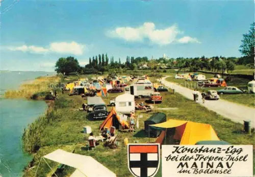 AK / Ansichtskarte MAINAU Insel Meersburg Bodensee BW Konstanz-Egg Mainau Bodensee Campingplatz Zelte Wohnwagen See Ufer