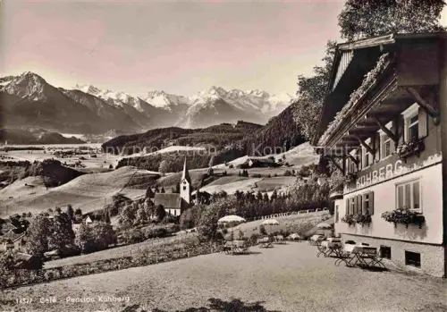 AK / Ansichtskarte Seifriedsberg Sonthofen Bihlerdorf Allgaeu Blaichach Bayern Cafe-Pension-Kuehberg Alpen Bergpanorama Kirche Wiesen Terrasse Bergdorf Allgaeuer-Alpen
