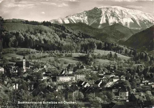 AK / Ansichtskarte Scheibbs Mostviertel-Eisenwurzen Niederoesterreich AT oetscher Berg Kirchturm Ortschaft Wald Wiesen Sommerfrische