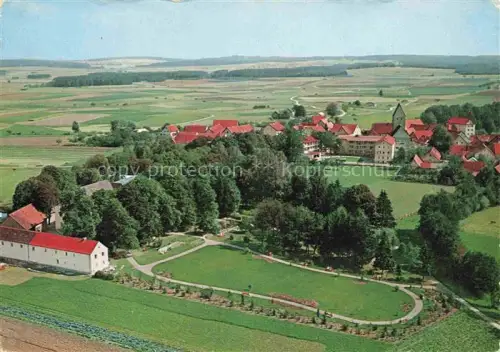 AK / Ansichtskarte Bad Goegging Parkanlage-Roemerbad Kirche Dorf Felder Baeume Kurgarten Vogelperspektive