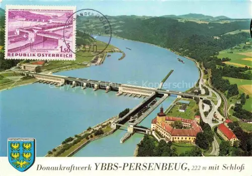 AK / Ansichtskarte Persenbeug-Gottsdorf Niederoesterreich AT Donaukraftwerk Donau Schloss-Persenbeug Staudamm Schleuse Wehrfeld Krafthaus Luftbild